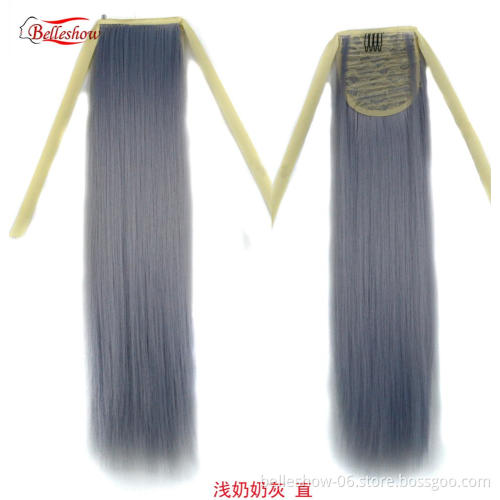 Hot sell Drawstring ponytail Synthetic hair Grey Ponytail Clip in ponytail hair pieces  hair extension